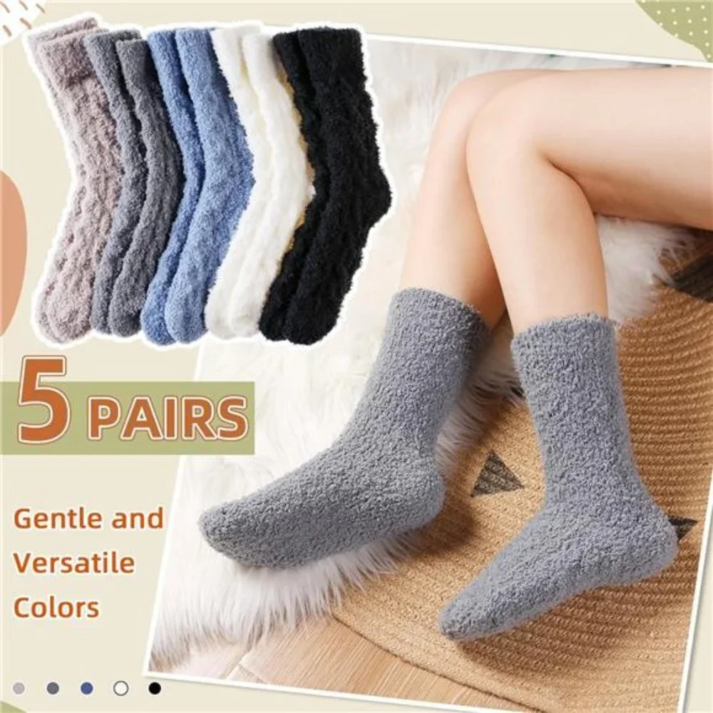 5 Pairs, Women's Fuzzy Socks Soft Cozy Fluffy Slipper Socks